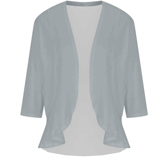 Women's Open Front Cardigan Jersey 3/4 Sleeves Dove Gray New With Tags Waterfall - Picture 10 of 16